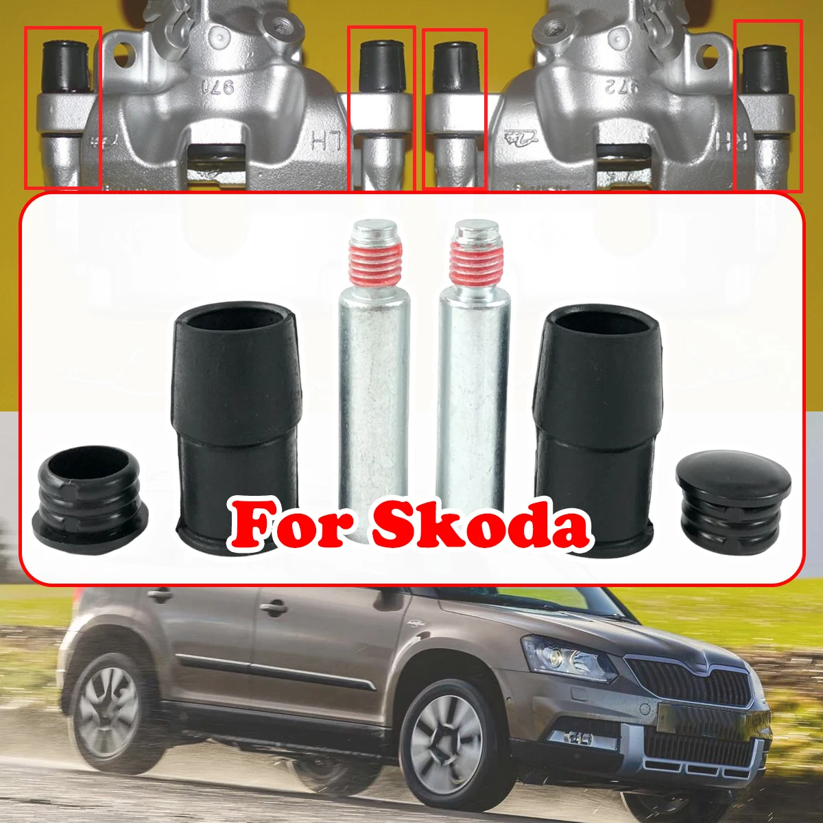 Für Skoda Scala Yeti Octavia Vorderradbremssattel Slider Führungsstifte Bolzen Kit Links Rechts Scheibengehäuse Balg Hülse Buchse ATE