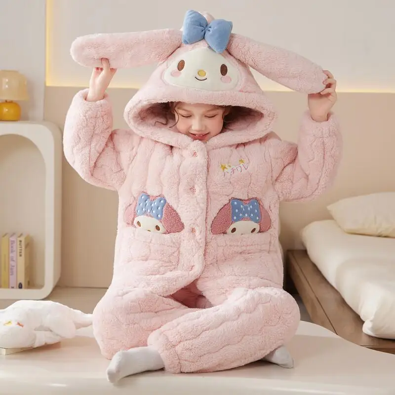 

Плюшевый пижамный комплект Sanrio Kid My Melody, мягкая домашняя одежда с героями мультфильмов, утепленная одежда для сна в стиле аниме, милая ночная рубашка, подарок для девочки
