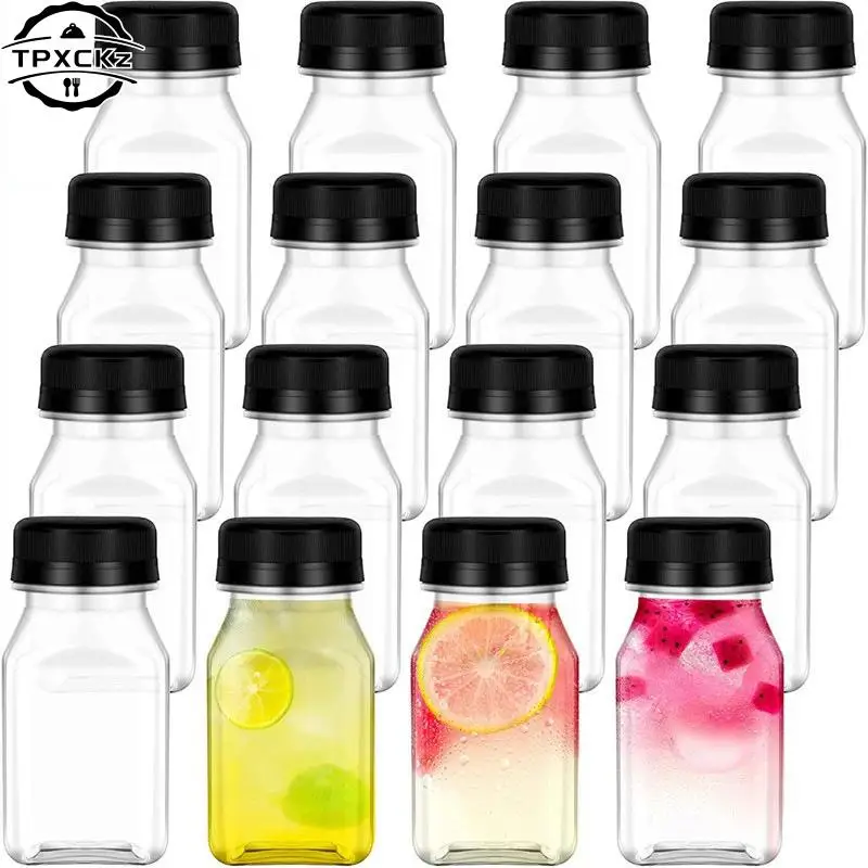 4Pcs 120ML Clear Drink Containers Plastic Reusable Empty Juice Bottles With Black Tamper Proof Lids Milk Split Beverage Bottle