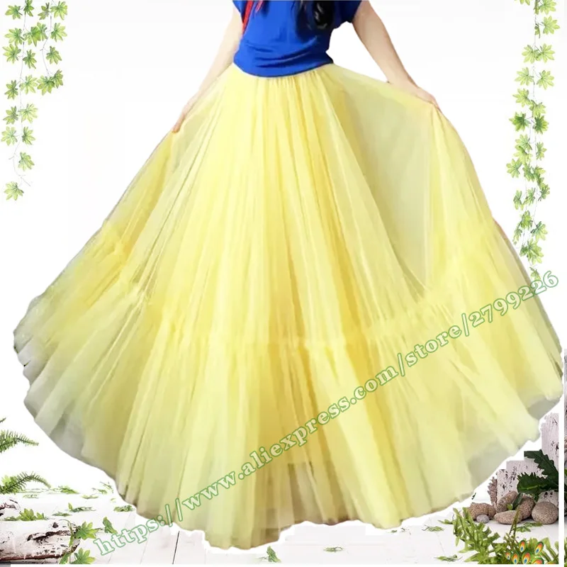 Elegant Pleated Yellow Mesh Maxi Skirt  Female Clothing Fashion Big Hem Dance mesh long skirt 2026 Women's