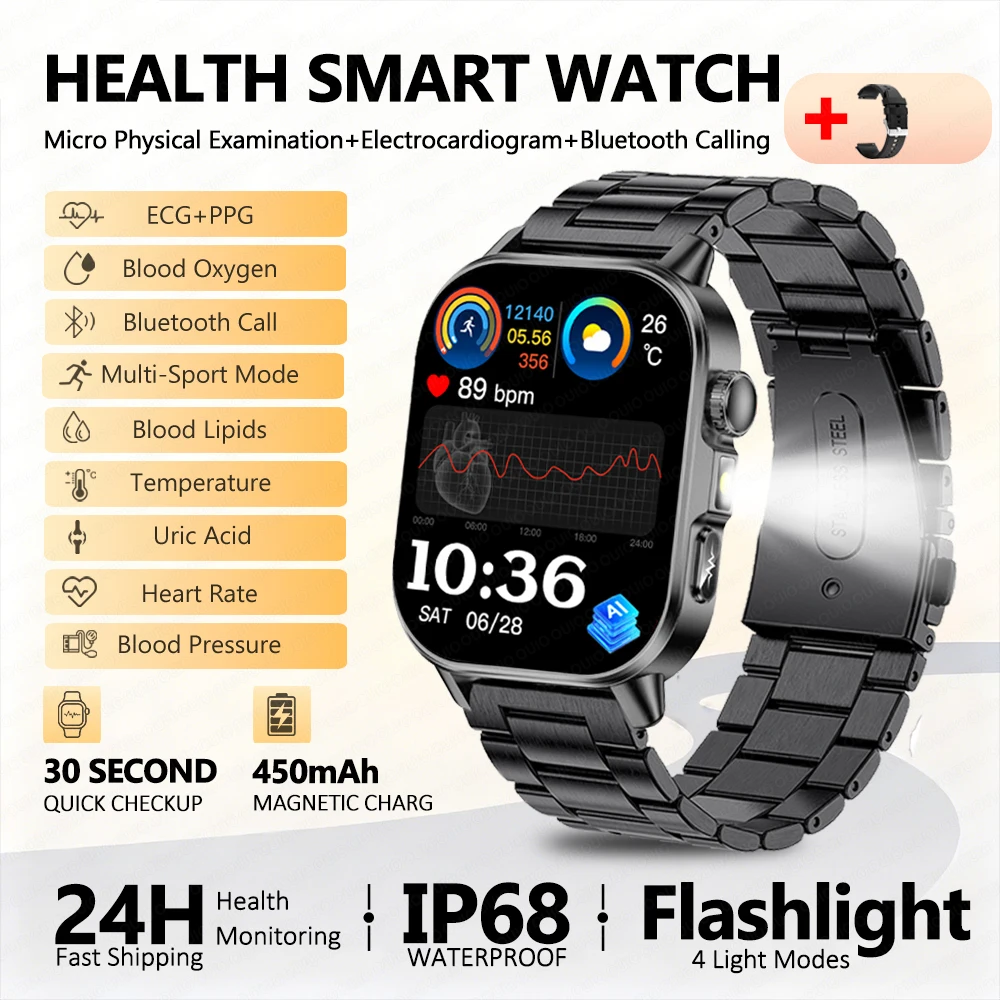 2026 New Nursing Grade Health Analysis SmartWatch ECG+PPG Blood Pressure Lipids Uric Acid Wireless Call Smartwatch For Men Women image 3
