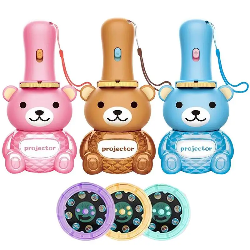 Cartoon Bear Shape Kids Flashlight Educational Learning Projector Torch With 24 Patterns Baby Sleeping Story Toy For Kids