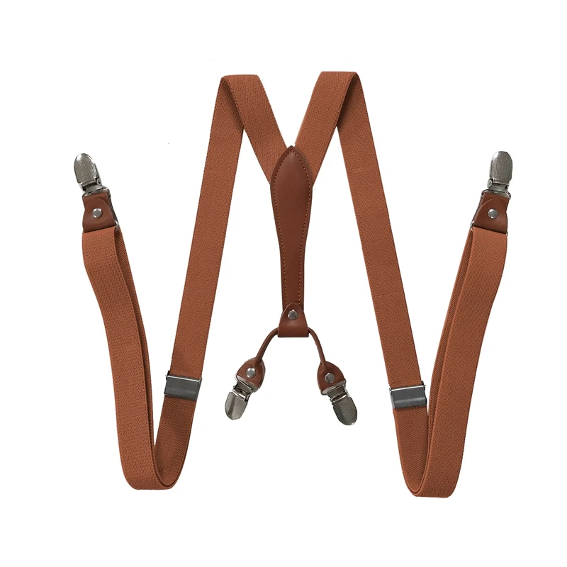 

Fashion Brown Adult's Suspenders for Pants Women Mens Plain Color 4 Clip Y-sharp Adjustable Braces Heavy Duty 2.5*115cm YiA1002