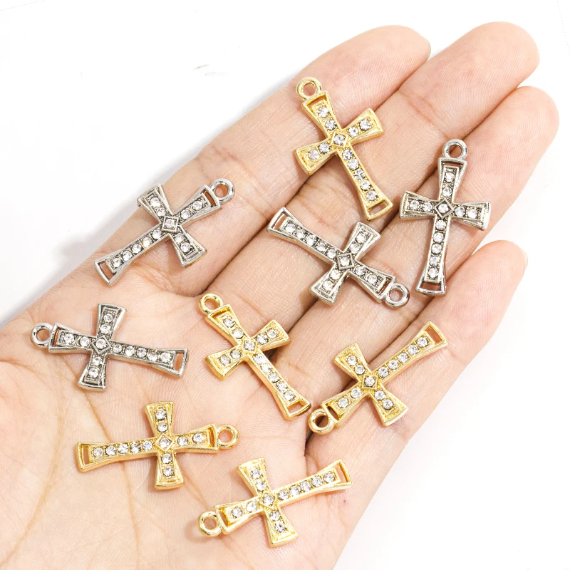 10Pcs/Set High Quality Crystal Zircon Cross Pendants for DIY Women Girl Fashion Necklace Earrings Charm Punk Party Jewelry Gifts