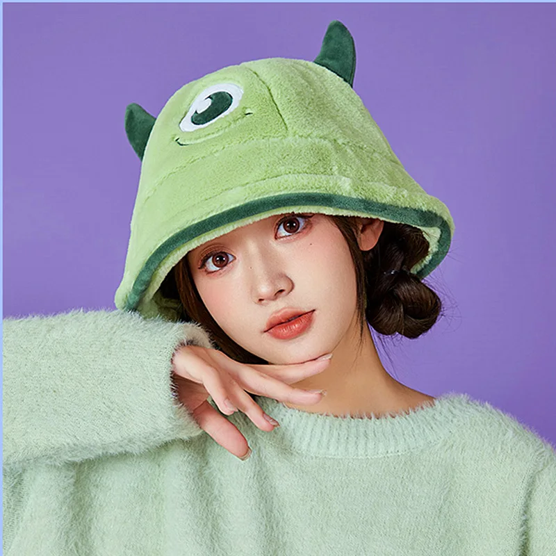 

Disney winter warm big-eyed hat plush fisherman hat autumn and winter cold-proof thickened small fresh cute basin hat warm hat
