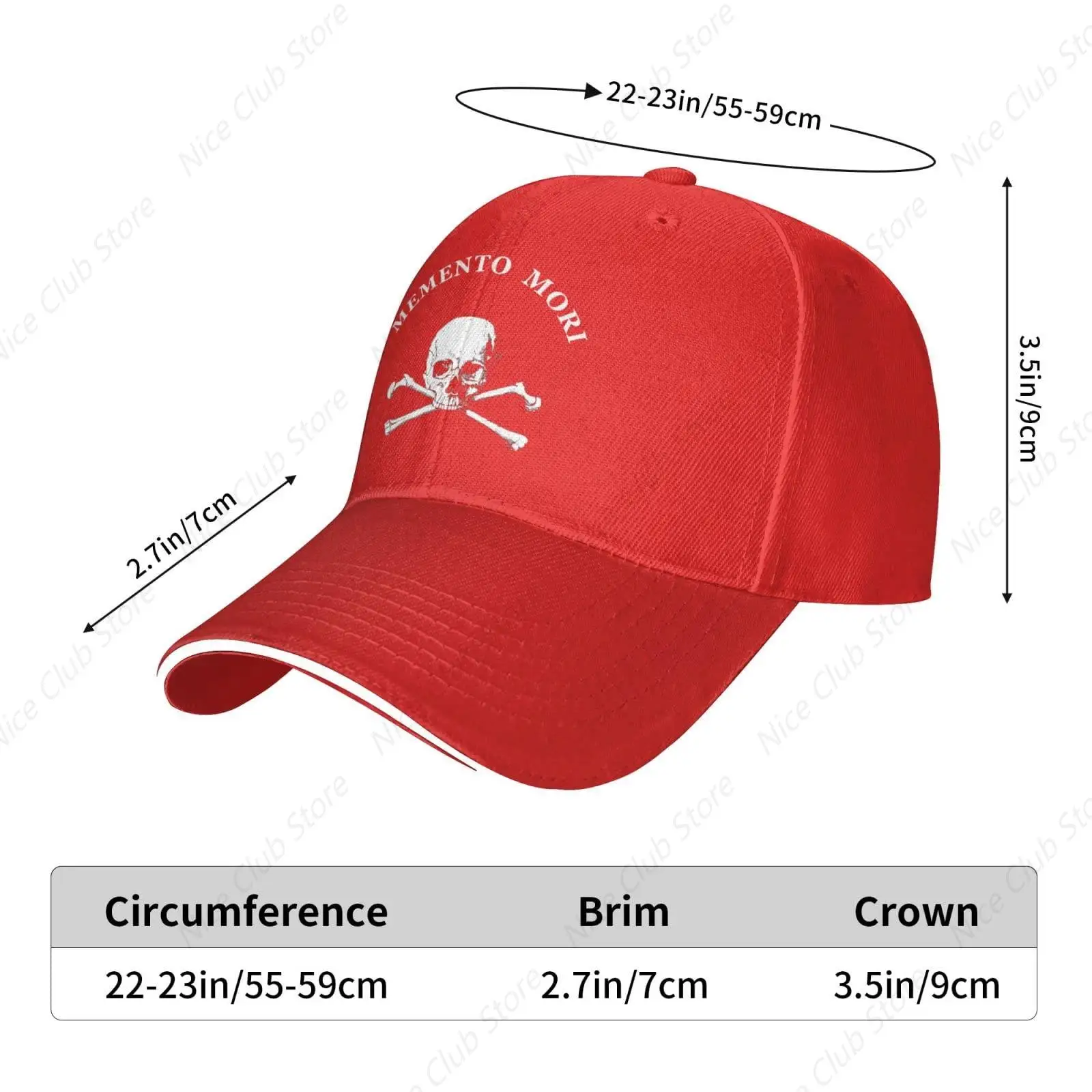 Memento Mori Skull Sandwich Dad Casquette for Men Women Red Baseball Hats