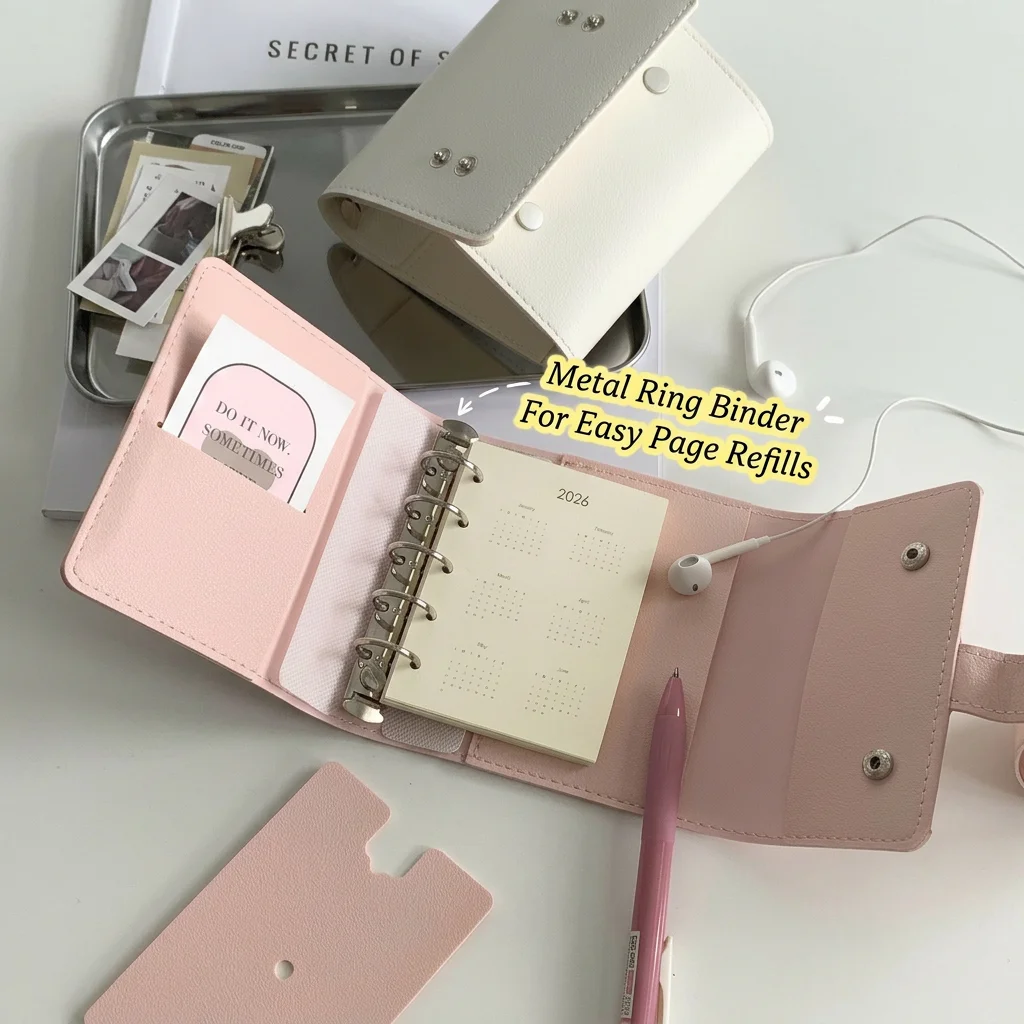 

Pu Leather Loose-Leaf Notebook Compact Portable Detachable Binder M5 Tri-Fold Notebook Portable Office Journaling Notebook