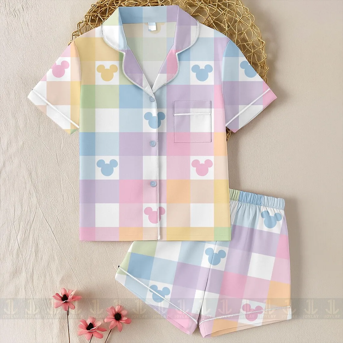 

Новинка 2024 года, рождественский пижамный комплект с Микки Маусом, модные повседневные мужские шорты с 3D принтом Disney, повседневный комплект с короткими рукавами