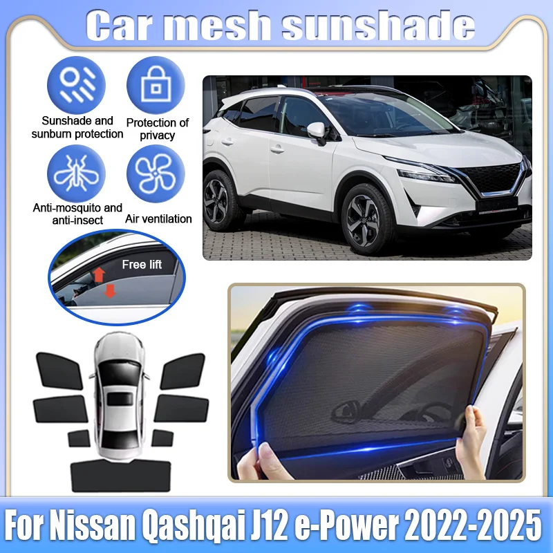 

For Nissan Qashqai J12 e-Power 2022 2023 2024 2025 Car Mesh Shades Window Sunshades Sunscreen Privacy Curtains Auto Accessories