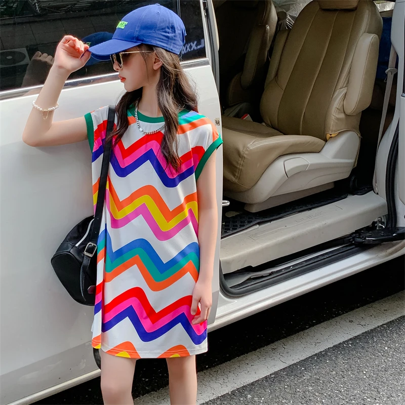 Hot Sale Children Girl Summer Beach Dresses of Vacation Kids Colorful Striped Sleeveless Dresses Casual Clothing Holiday Outfit