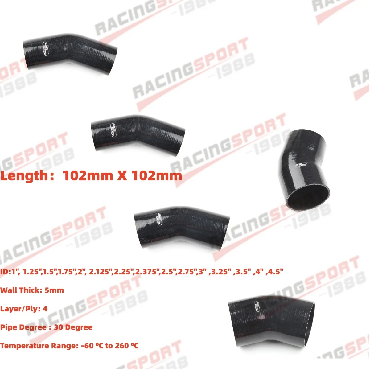 

Universal Silicone Hose 2.0" 2.5" 2.75" 3" /51mm 63mm 70mm 76mm 30 Degree Elbow Couple Hose For GOLF MK3 Ford focus mk1