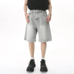 Men Designer Brand Casual Shorts Male Baggy Streetwear Knee Lenght Denim Short Pants Summer Fashion Daily Wide Leg Short Jeans