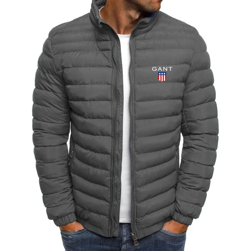 High quality new lightweight warm cotton jacket Men's standing collar down jacket Casual men's horizontal stripe down jacket