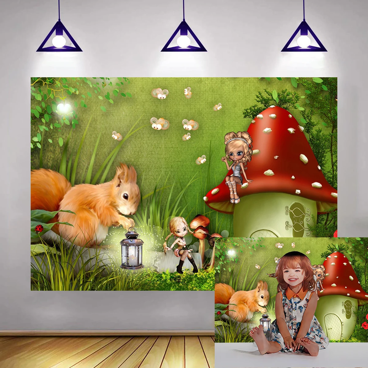 Mushroom House Squirrel Backdrop Jungle Enchanted Photography Background Baby Shower Kids Magic Garden Fairy Birthday Decoration