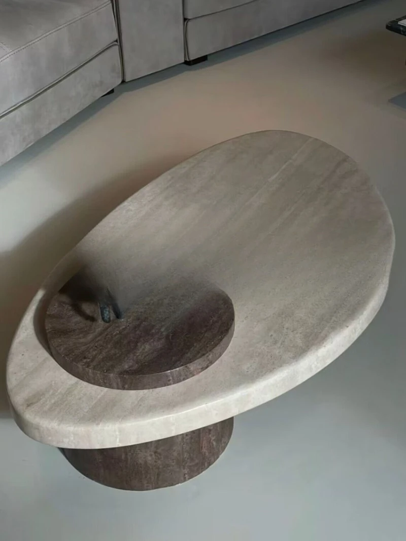 Medieval wabi-sabi wind natural travertine coffee table designer special-shaped coffee table household rectangular tea table