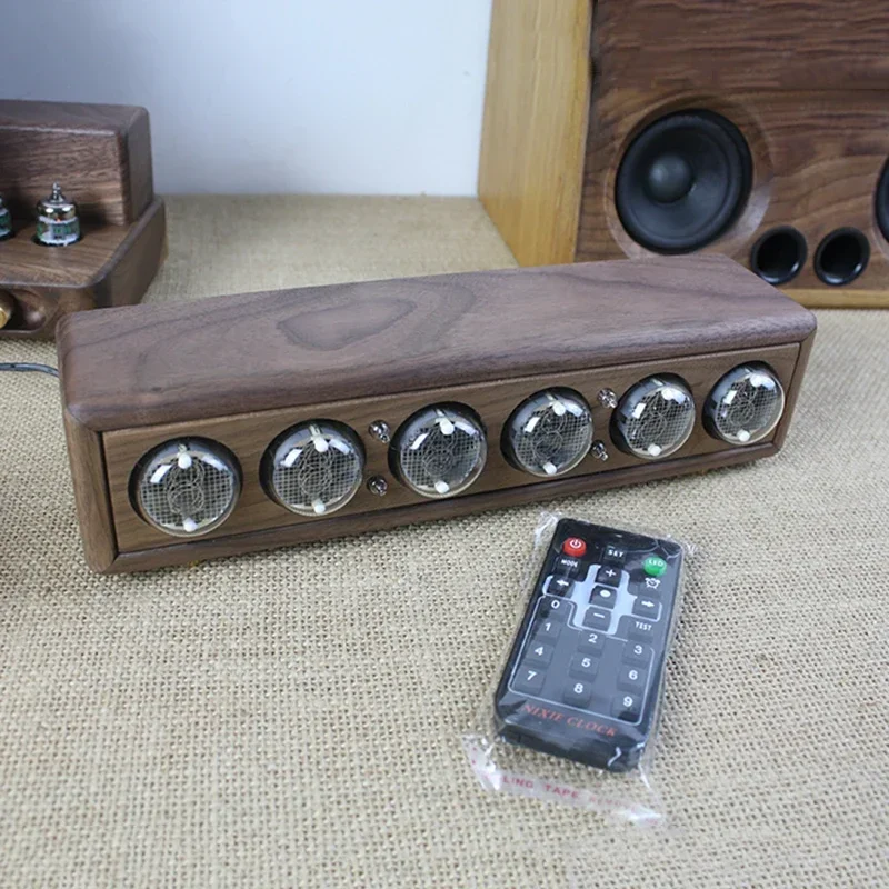 Retro Desk Clocks Black Walnut Solid Wood DIY Table Clocks Light Luxury Clock Digital Alarm Watches Manual Gift