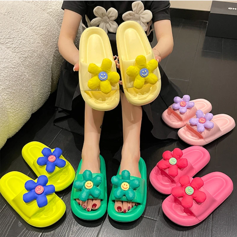 Women Summer Slippers Female EVA Outdoor Soft Thick Soled Bathroom Non-slip Girls Candy Color Beach Slippers Household Slippers