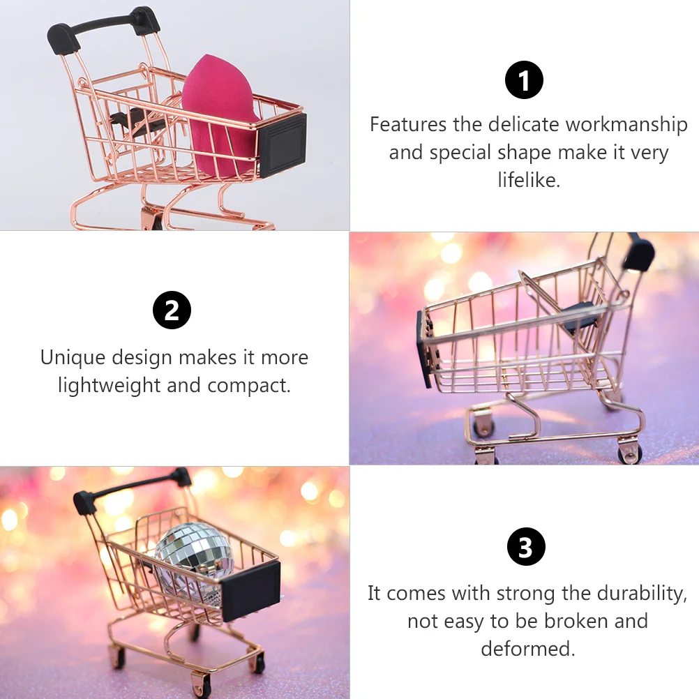 Toy Shopping Cart Mini Decor House Trolley Ornaments Kids Play Golden Miniature Plaything