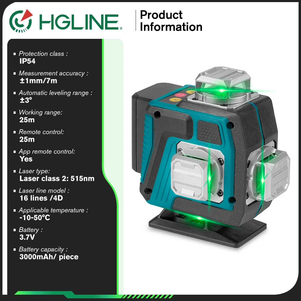 HGLINE 16/12 Lines 4D/3D Laser Level leveling Tool Power Display Automatic 360℃ Horizontal And Vertical Cross Laser Machine