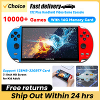 X12 Plus Handheld Video Game Console 10000 Games Support 128M-32GB TF Card 7.1inch HD Screen for Kid Adult 2500mAh With 16G Card