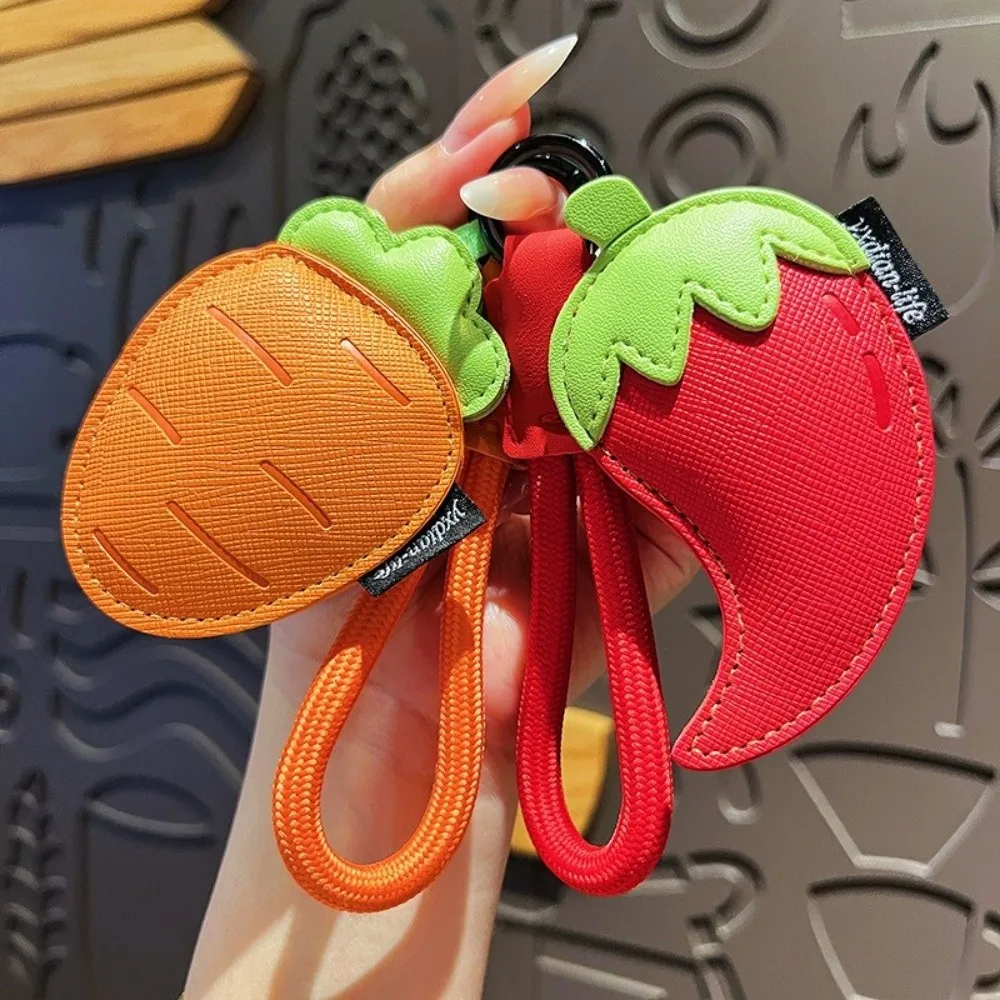 

Funny Cartoon Vegetable Keychain Carrot Braided Rope PU Leather Bag Pendant Birthday Gifts Eggplant Car Keyring Students