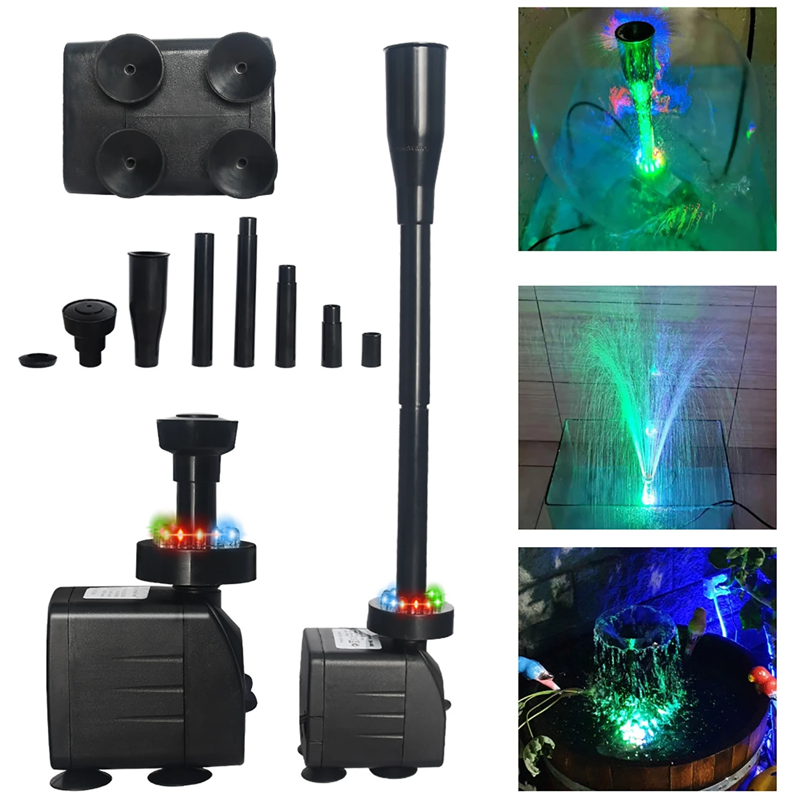 15W Water Pump Fish Tank Pond Ultra-Quiet Submersible With 12 LED Lights Aquarium Water Fountain Pump Filter LED Water Pump