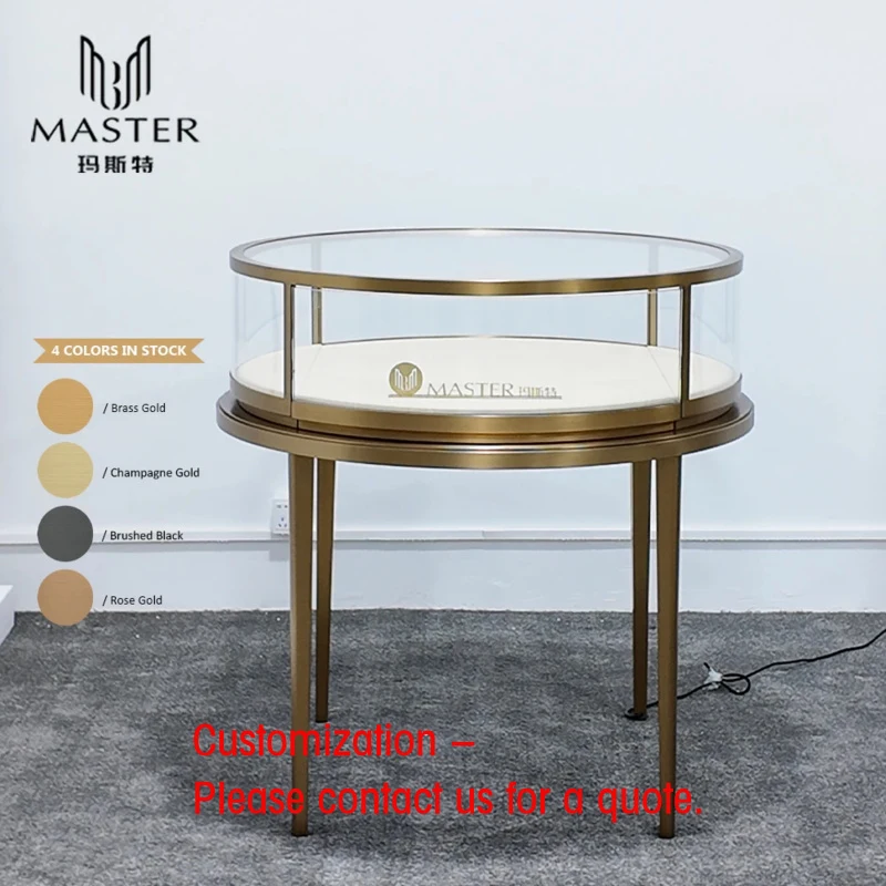custom.MASTER Jewelry Showcase Lighting Led & Stainless Steel & Tempered Glass High End Round Counter Luxurious Earrings