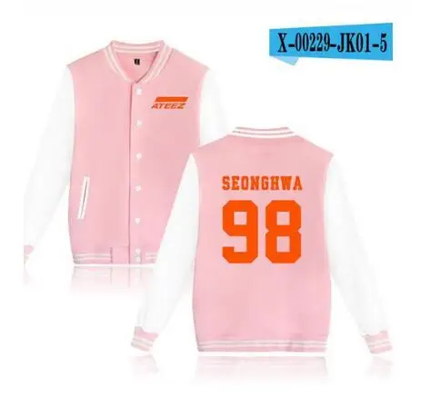 KPOP ATEEZ Album Hongjoong Seonghwa Yeosang San Mingi Wooyoung zip-up Baseball Uniform Fleece jacket Women Men Hoodie Sweatshirt