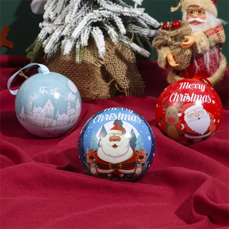 1pcs 7cm Christmas Ball Candy Box Christmas Tree Pendant Tinplate Children Spherical Gift Iron Box New Year Decoration Xmas Eve