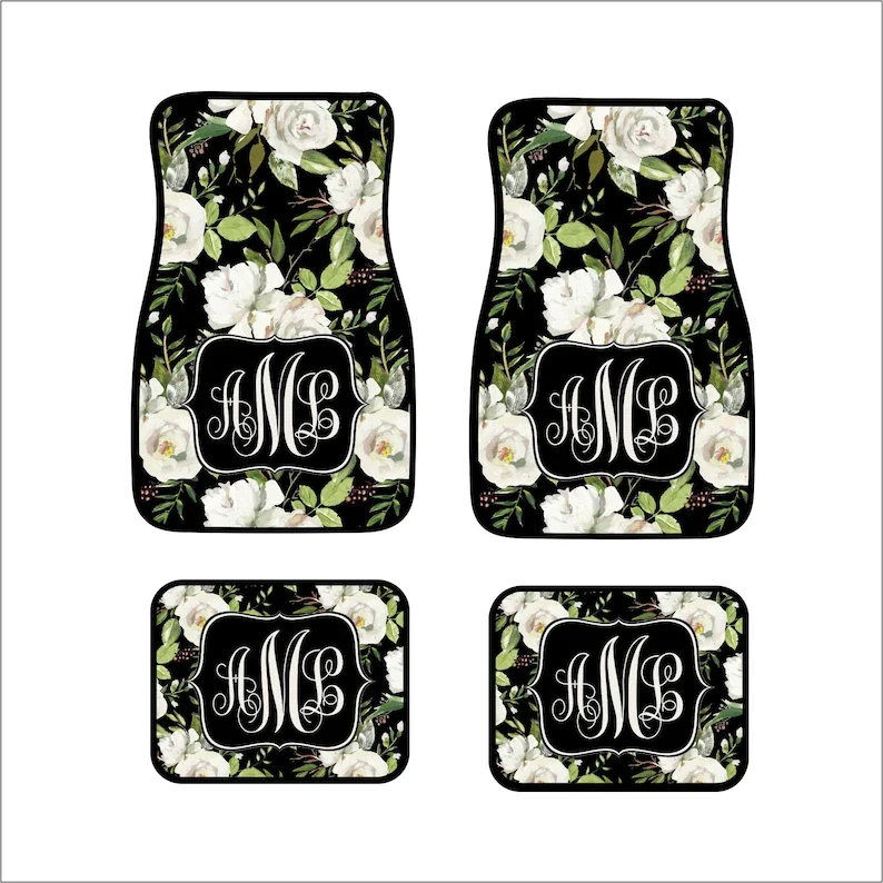 

Monogram Car Floor Mats Front Car Mats Rear Car Mat Custom Car Mats Personalized Car Gift Sweet 16 Gift Antique White Roses