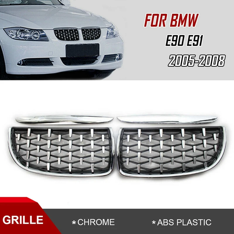 Chrome Diamond Meteor Latest Style Grill Grille For -BMW 3 Series E90 E91 325I 328I 335I Pre-LCI 2005-2008