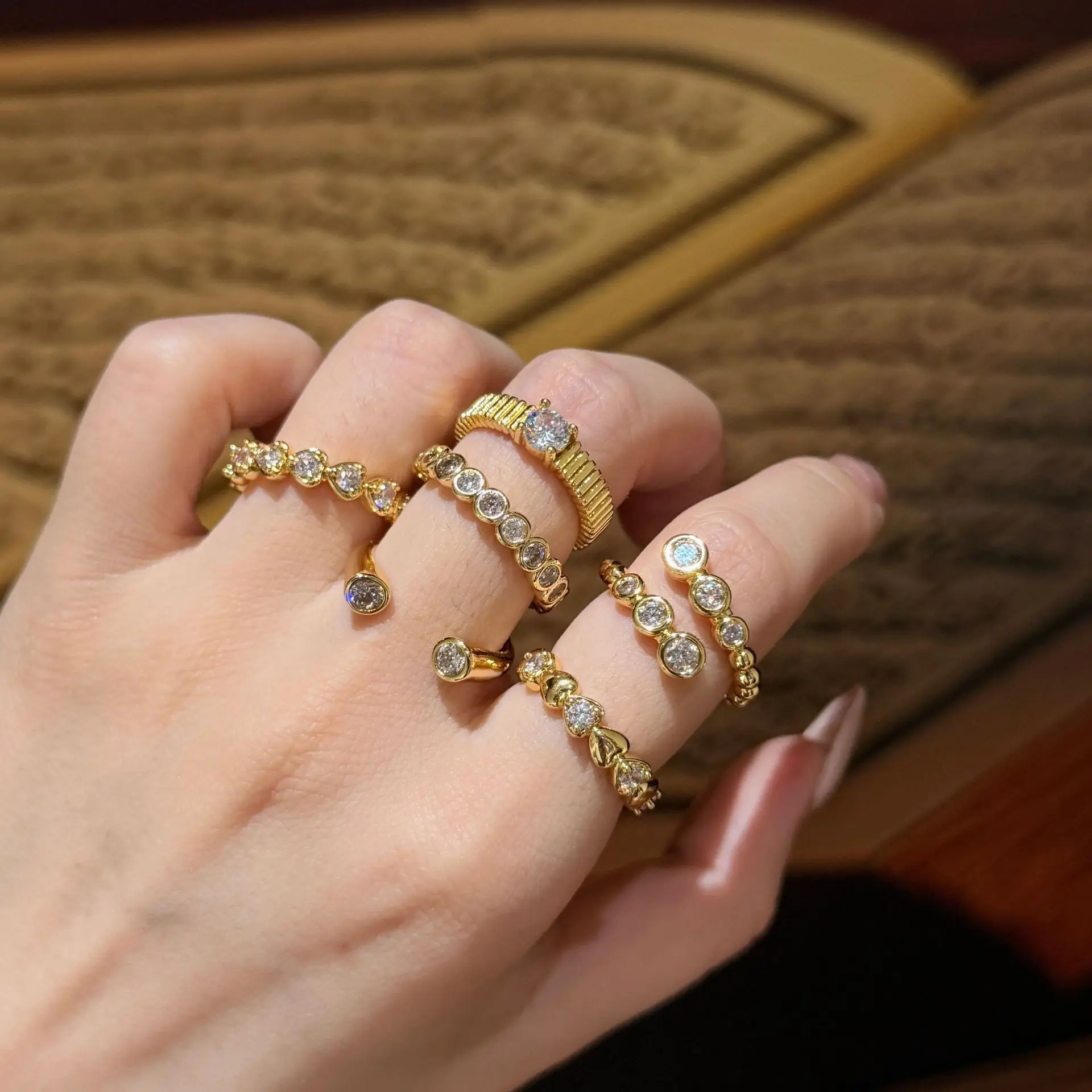 Classic Trend Combination Series inlay Round Diamonds rings for women Arrangement Single row Fashion Ring Adjustable Jewelry