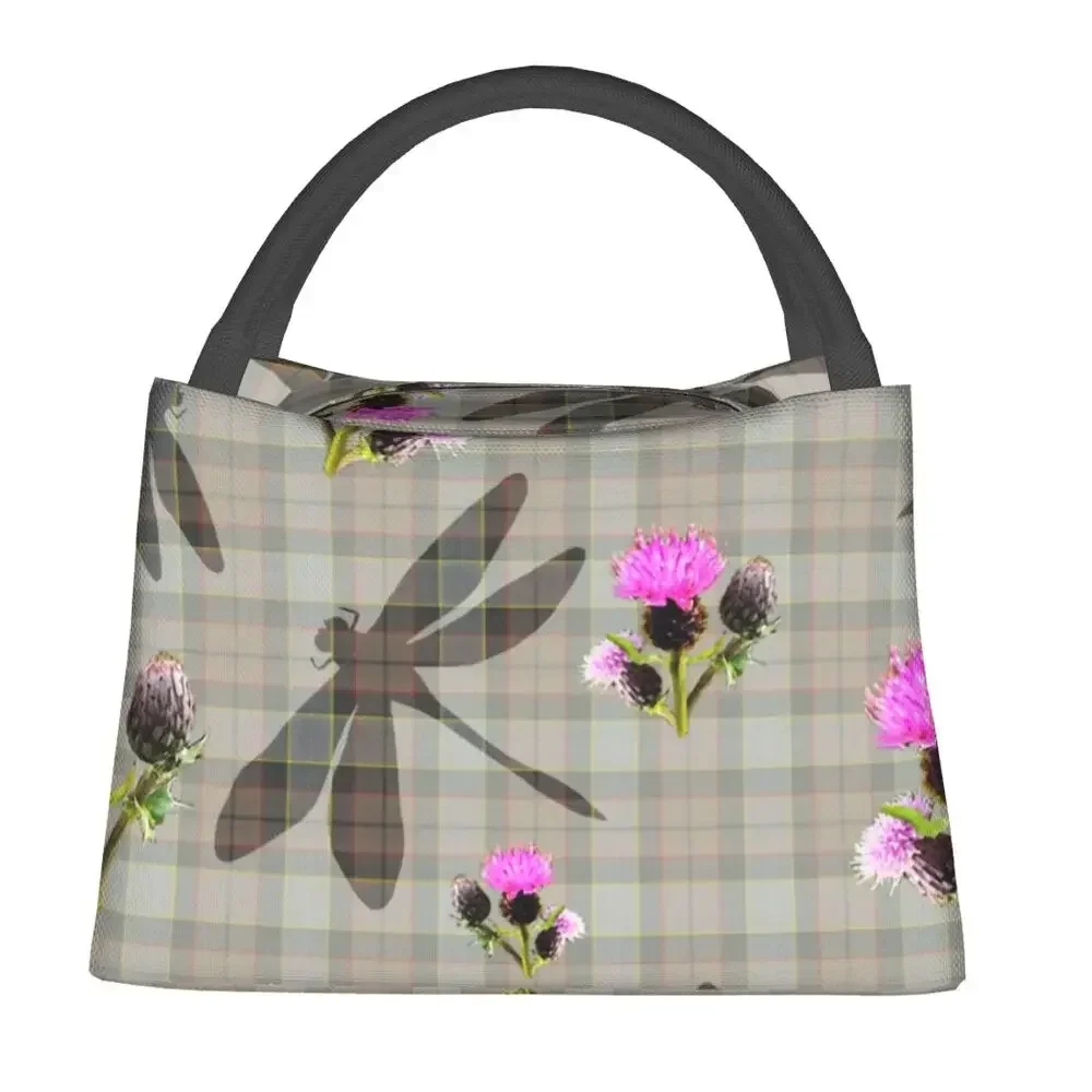 Scottish Dragonfly Tartan Thermal Insulated Lunch Bag Women Outlander Show Portable Lunch Tote Multifunction Meal Food Box