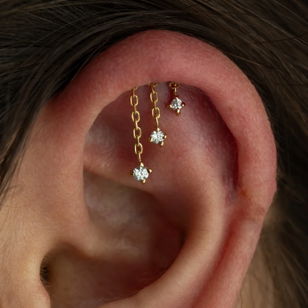 AIDE 925 Sterling Silber Geometrische Glatte Ketten-Quasten-Ohrringe für Damen, Knorpel-Spiral-Piercing, flache Rückseite, zum Schlafen tragbar – Detail 19