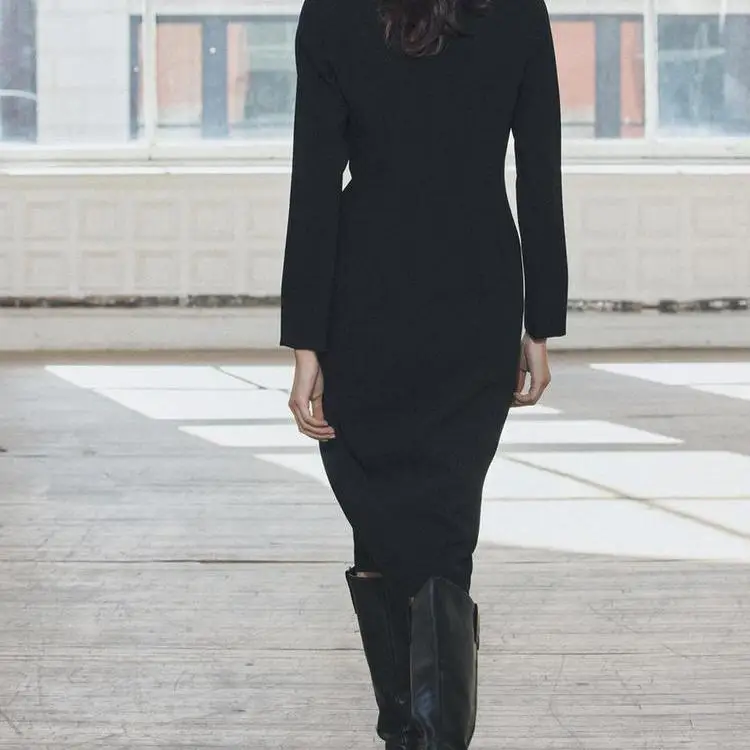 Nowa Kolekcja Jesień Zima Damskie Długie Sukienki Maxi z Dekoltem w Serek, Luźne, Szyfonowe, Eleganckie, do Pracy, z Podkreśloną Talią