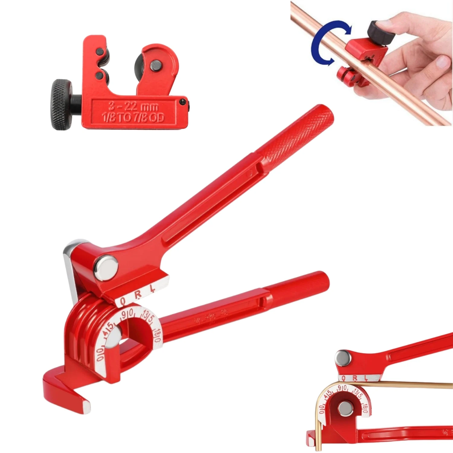 3-in-1 Tubing Bender 3-22mm Tubing Cutter and Single Deburring Tool Used for Round Holes Pipe Trimming Metal Parts Cleaning