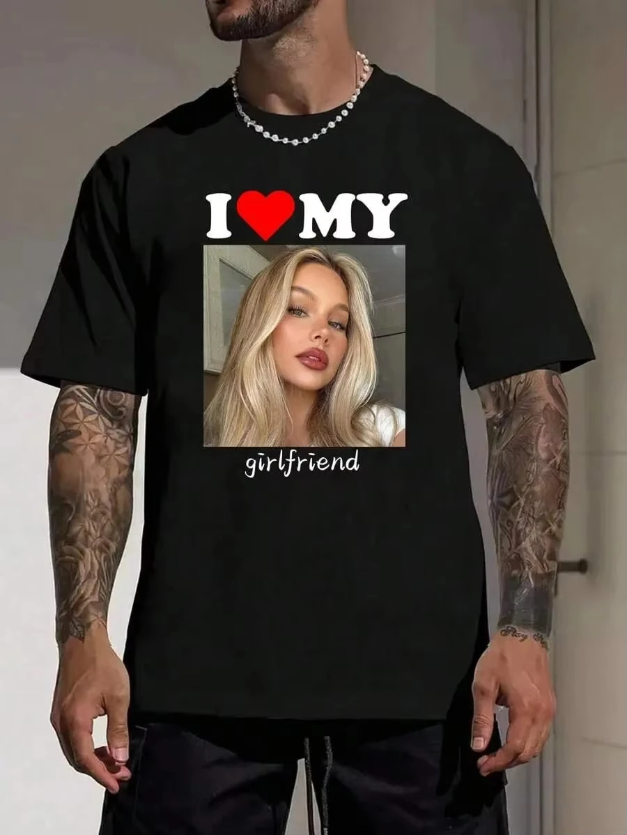 Customized Personalized Boyfriend Style Men's Loose Short Sleeve T-Shirt, Personalize with Your Own Photo Customizable Tee To De