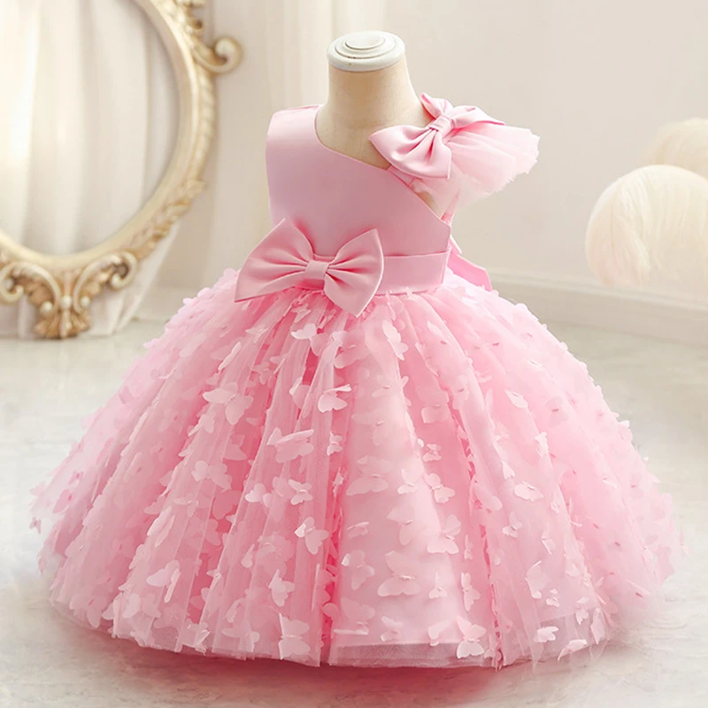 

Lovely Tulle Puffy Sleeveless 3D Butterfly Applique Flower Girl Dress For Wedding Child's First Eucharistic Birthday Party Dress