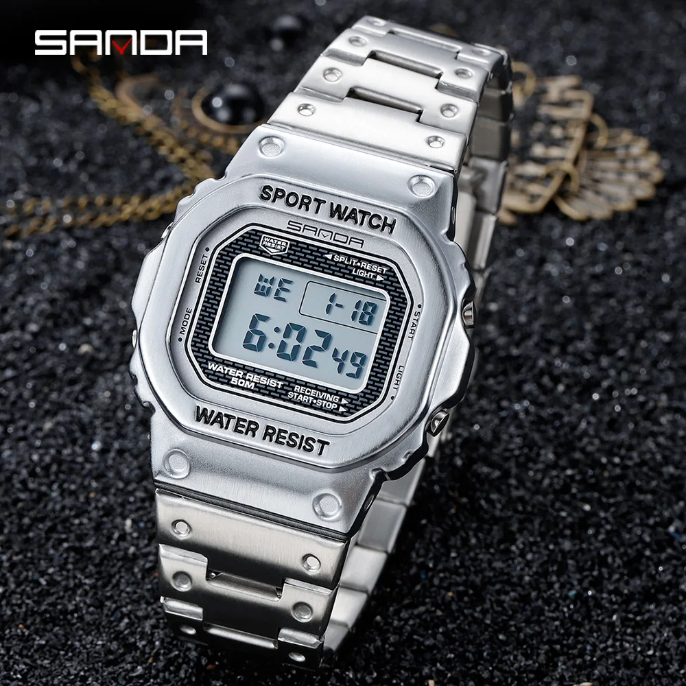 SANDA Top Brand Luxury Men\'s Watches LED Digital Watch sports Watch Men Casual Waterproof Wristwatch Steel Clock Мужские часы