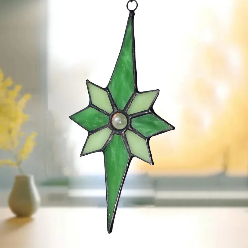 Customized Stained Glass Sun Catcher Green Flower Inlaid Pendant Home Decoration Creative Gift