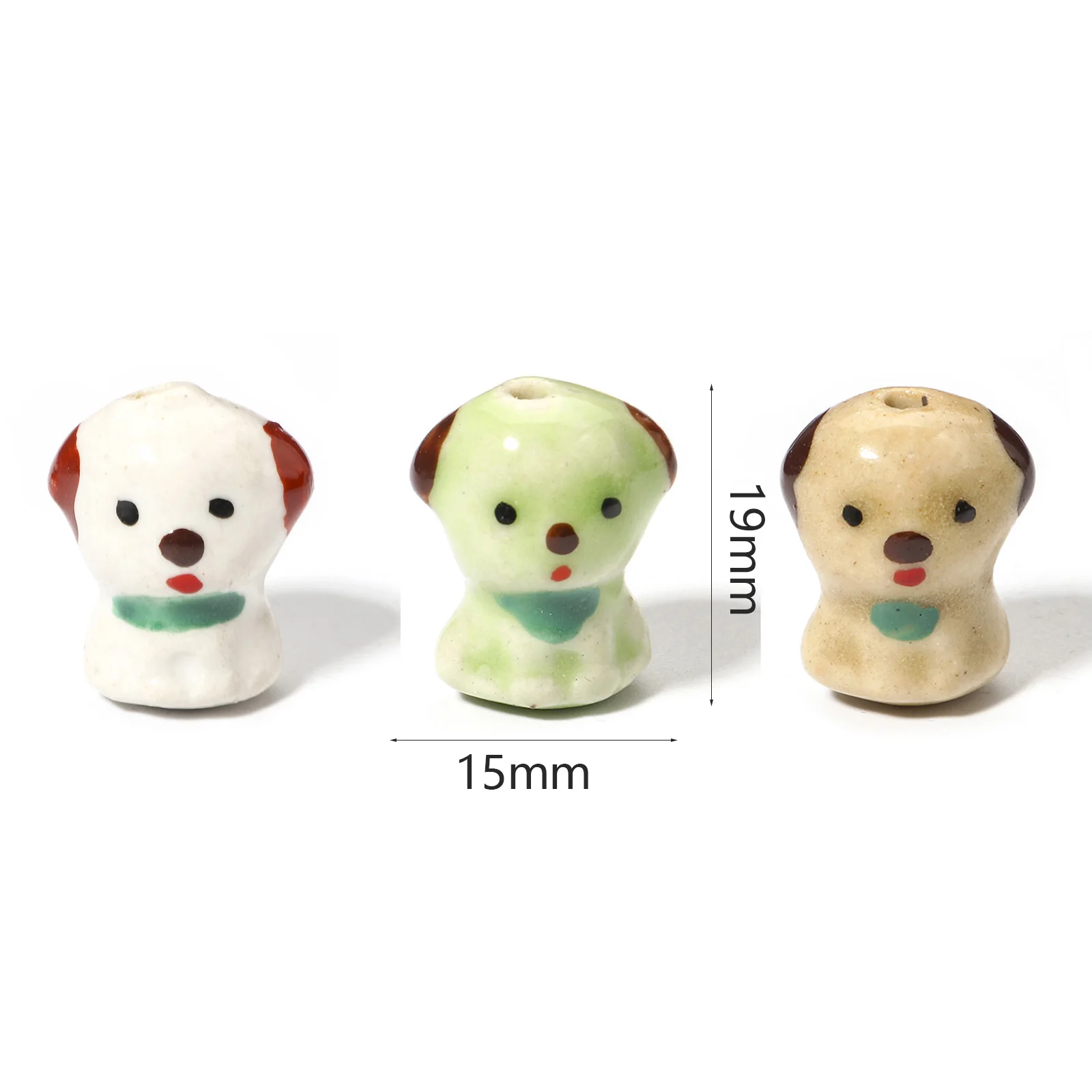 5 PCs Ceramic 3D Dog Beads For DIY Charm Jewelry Making Dog Animal Multicolor Cute Besds 19mm x 15mm, Hole: Approx 1.8mm