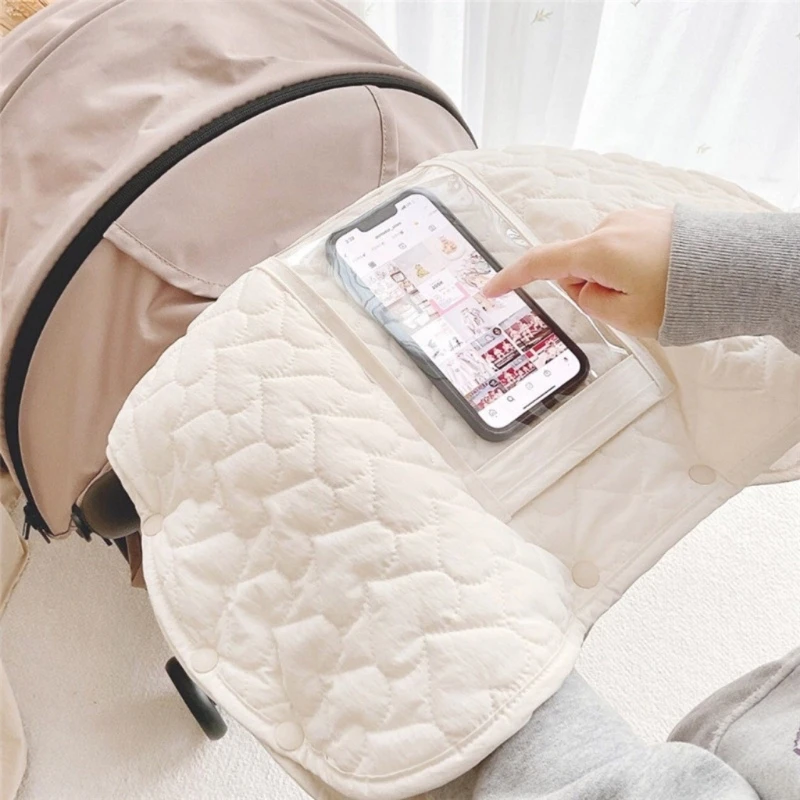 Luva de inverno quente com bolso do telefone para o bebê, impermeável Fur Mitten, Hand Muff para Pram, Carriage Pushchair, Buggy Stroller Acessórios