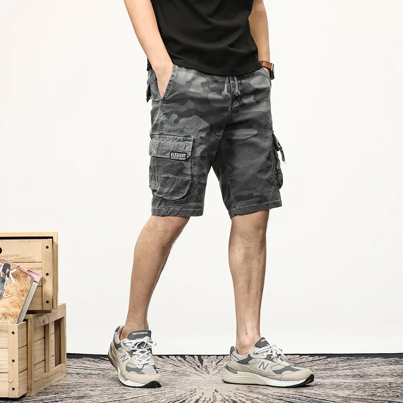 2025 Men's Stretch Camouflage Cargo Shorts, Summer Lightweight Multi-Pocket Casual Streetwear, Relaxed Fit Hong Kong Style