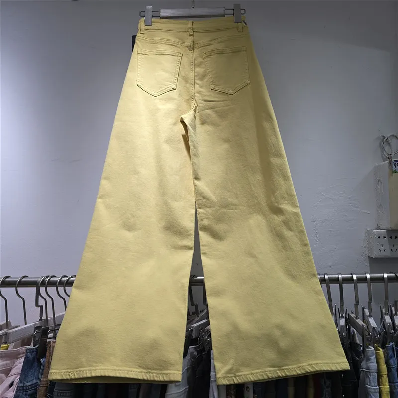 ANJY Women Jeans American Style Retro Asymmetric Hollow Out Design Wide Leg Casual Washed Loose Straight Chic Denim Pants A28893