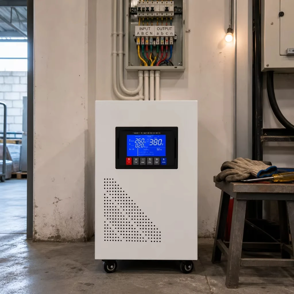 380V Three Phase Servo Motor AVR 10KVA 15KVA 20KVA Automatic Voltage Stabilizer Precision Regulation ±3% LCD Digital Display