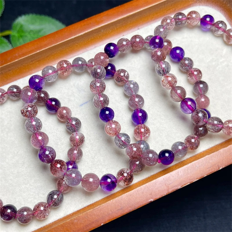 Natural Super Seven Quartz Bracelet Reiki Healing Fengshui Stone Fashion Jewelry For Women Holiday Gift 1PCS 7/8MM