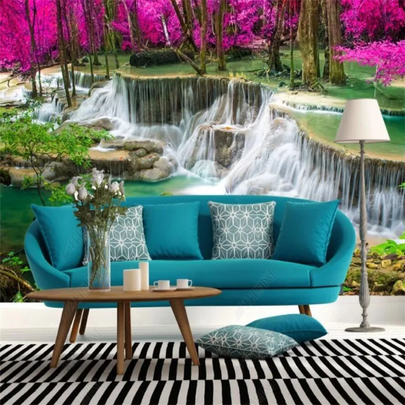 

HD Waterfall Forest Natural Scenery 3D Photo Wall Paper Home Decor Mural Bedroom Decor Self Adhesive Contact Paper Wallpaper