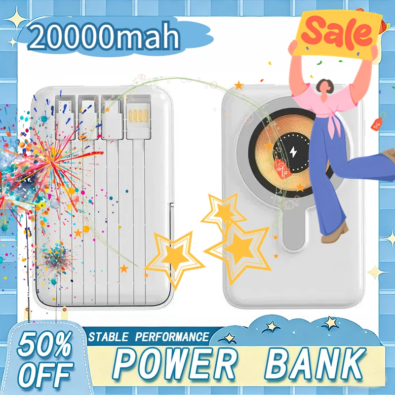 

10000mAh Magnetic Power Bank 22.5W Fast Charging For iPhone For Samsung For Huawei For Xiaomi Built-in Cable With Stand