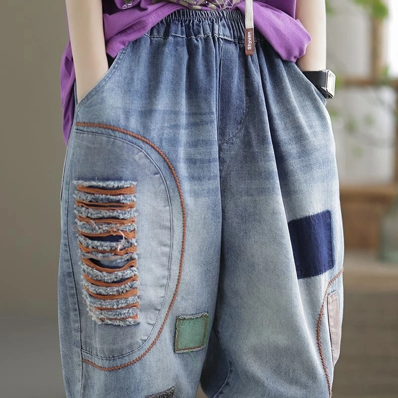 

New Style Bohemian Relaxed Ripped Patchwork Denim Shorts