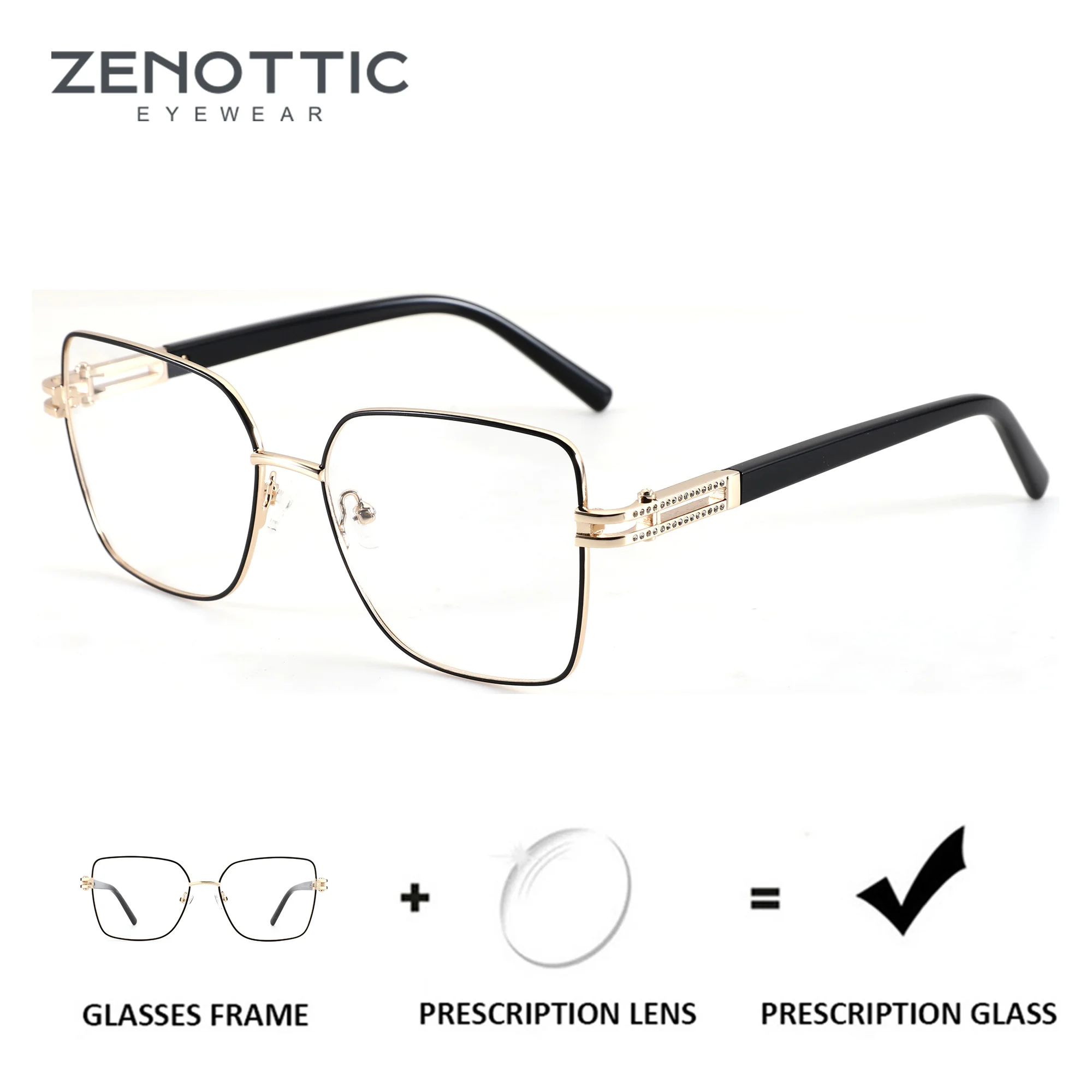 zenottic-mサイズ、高品質な金属製フレームの蝶型メガネ。女性向け、度付きレンズ、調光レンズ、累進多焦点レンズ。